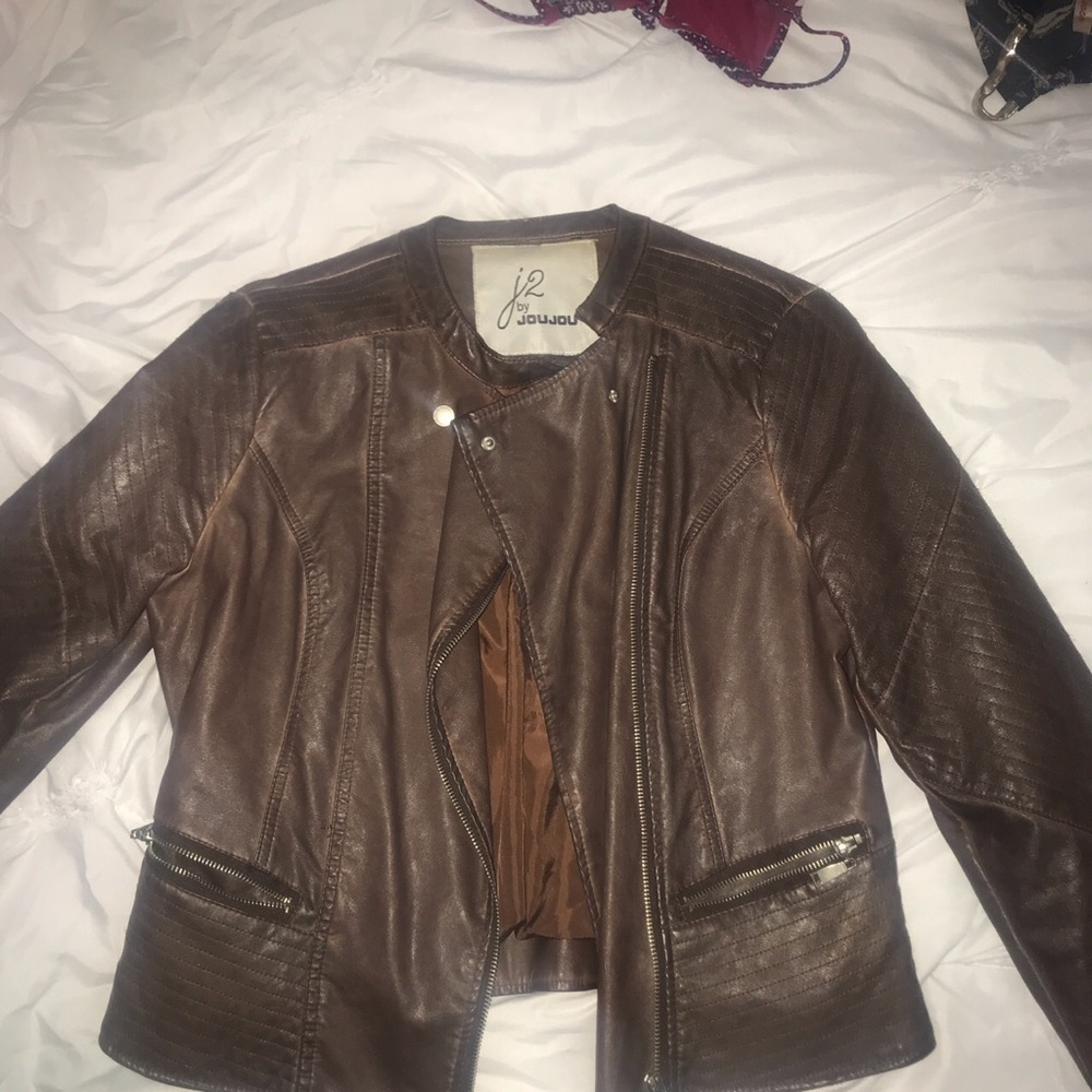 Pleather Brown Jacket Super Cute - image 1